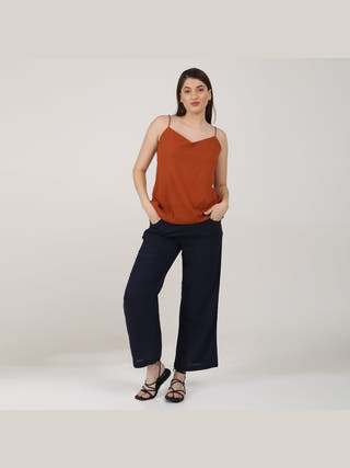 Linen Solid Slip Top with Wide Leg Pants Co-ord Set Saltpetre