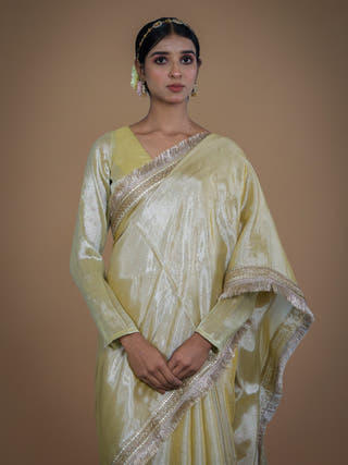 Tarang Neon Yellow Handwoven Tissue Saree