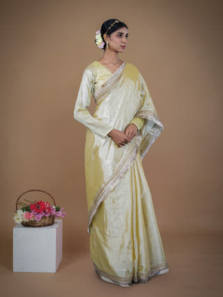 Tarang Neon Yellow Handwoven Tissue Saree