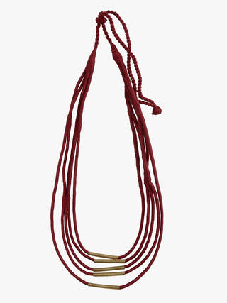 NecklaceMaroon Multistrand Patwa Thread Necklace with Metal Tube AccentsKaladoraFlourish Planet
