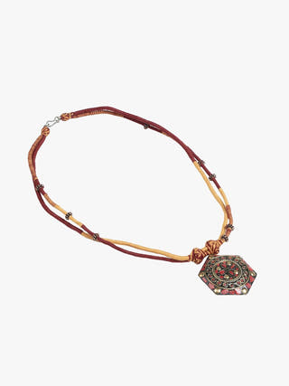 NecklaceMaroon & Mustard Patwa Thread Necklace with Antique PendantKaladoraFlourish Planet
