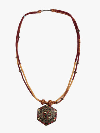 NecklaceMaroon & Mustard Patwa Thread Necklace with Antique PendantKaladoraFlourish Planet