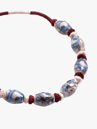 NecklaceMaroon Patwa Thread Necklace with Blue & White Ceramic BeadsKaladoraFlourish Planet