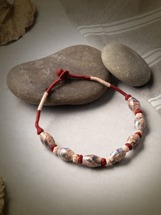NecklaceMaroon Patwa Thread Necklace with Blue & White Ceramic BeadsKaladoraFlourish Planet