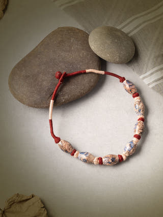 NecklaceMaroon Patwa Thread Necklace with Blue & White Ceramic BeadsKaladoraFlourish Planet