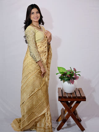 Gold Print Modal Silk Saree