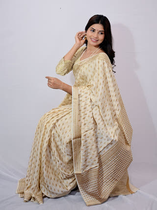 Gold Ikat Print Modal Silk Saree