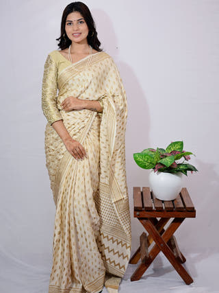 Gold Ikat Print Modal Silk Saree