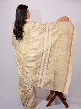 Gold Ikat Print Modal Silk Saree
