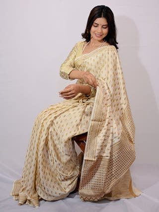 Gold Ikat Print Modal Silk Saree