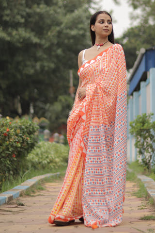Rang Mul Cotton Saree Orange