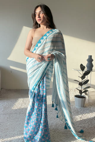 Rosa Mul Cotton Saree Blue