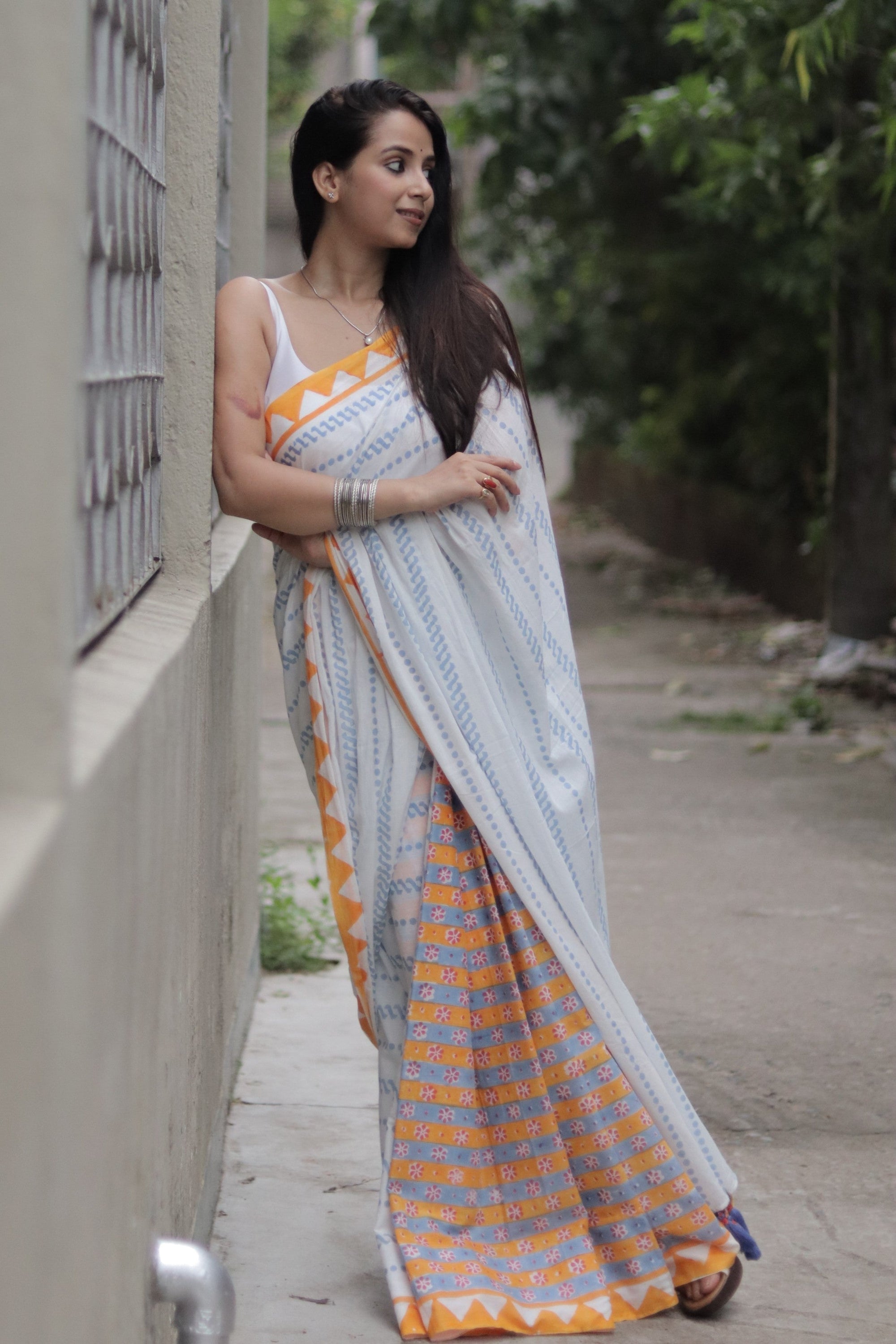 Rosa Mul Cotton Saree Orange