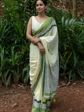 Miri Mul Cotton Saree Green