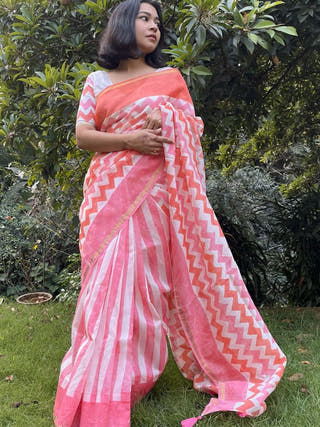 Sheem Chanderi Saree Orange