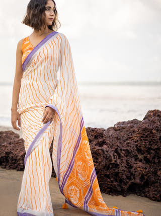Caracol Linen Saree Orange