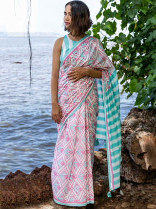 Coral Mul Saree Blue