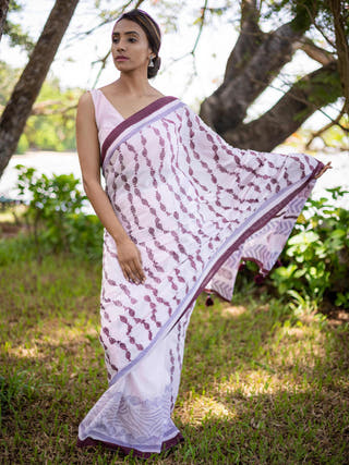 Printed Peixe Mul Saree Pink
