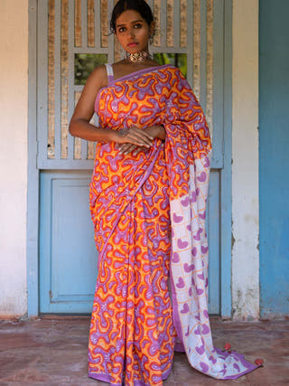 Anantha Mul Cotton Saree Orange