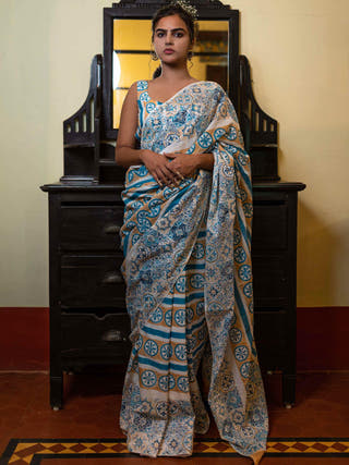 Azulejo Mul Cotton Saree Blue