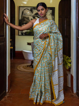 Pankha Mul Cotton Saree Mustard