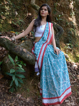 Bokee Mul Cotton Saree Blue