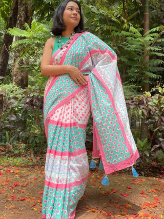 Kingfisher Mul Cotton Saree Green