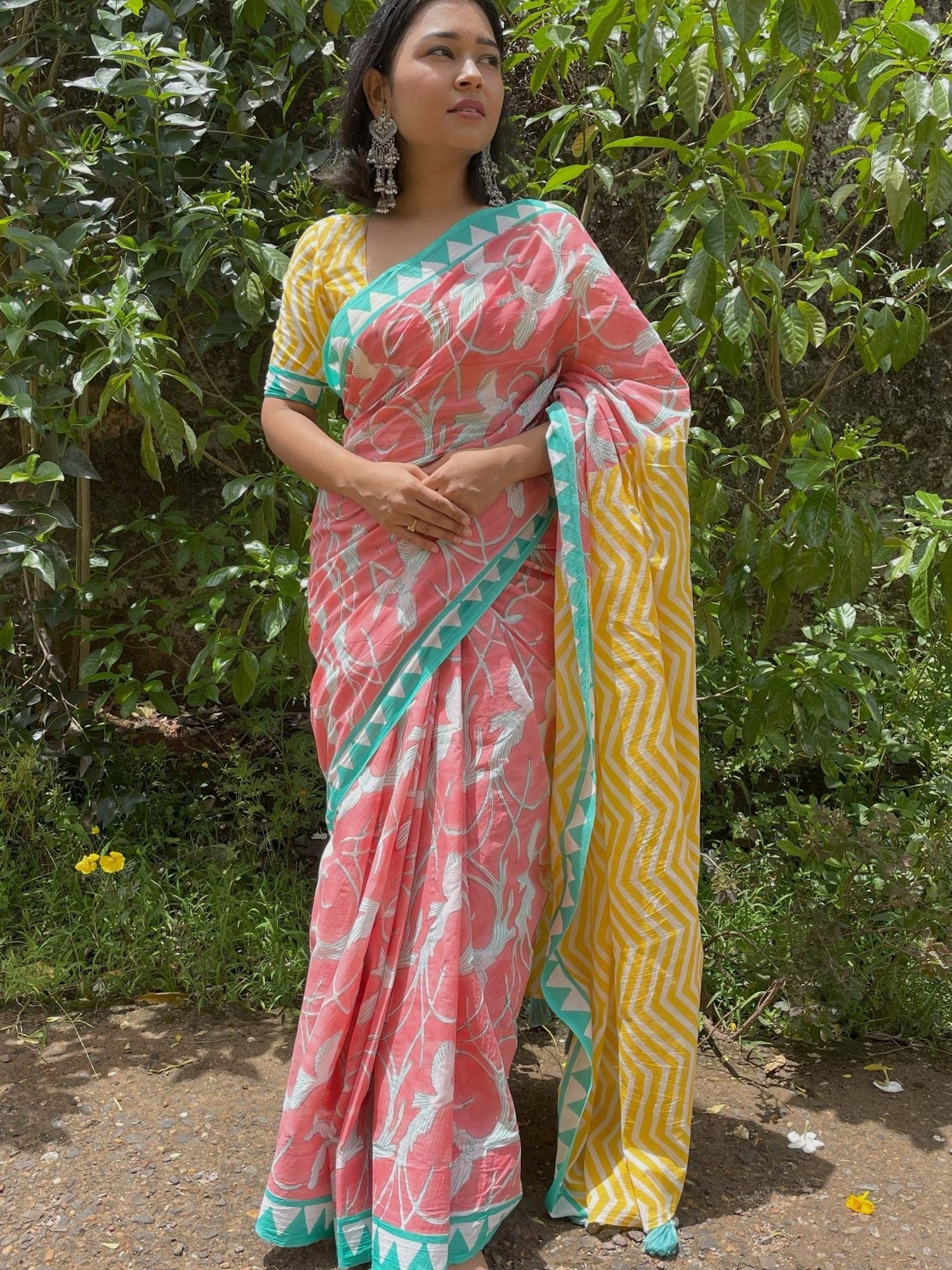 Blockprinted Paradise Mul Cotton Sare Pink