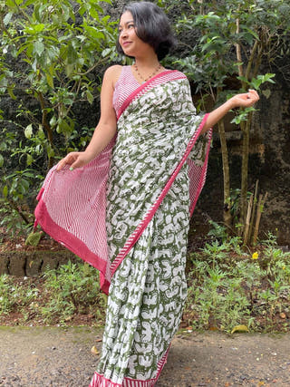Vedi Vakdi Cotton Saree Olive