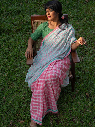 Flor Mul Cotton Saree Pink