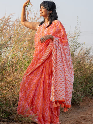 Janela Mul Cotton Saree Orange