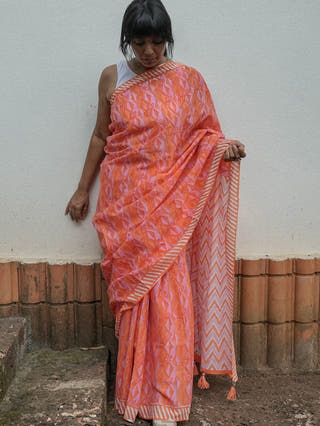 Janela Mul Cotton Saree Orange