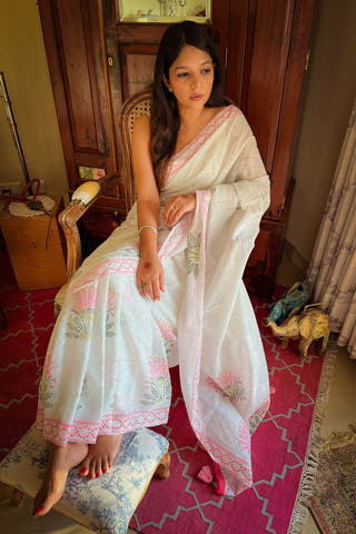Mosaic Pink Mul Cotton Saree