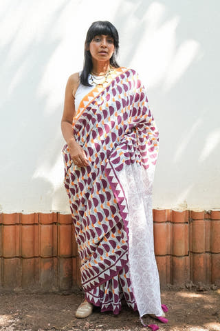 Teto Mul Cotton Saree Maroon