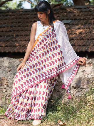 Teto Mul Cotton Saree Maroon