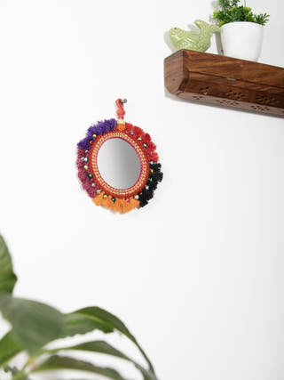 Home DecorMulticolor Patwa Thread & Bead Decorative Hanging MirrorKaladoraFlourish Planet