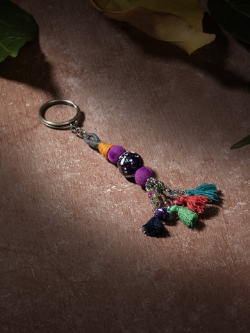 Multicolor Patwa Thread & Bead Keychain with Tassel - Set of 2