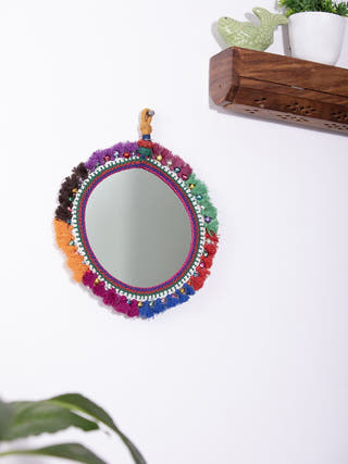 Home DecorMulticolor Patwa Thread Decorative Hanging Mirror with TasselsKaladoraFlourish Planet