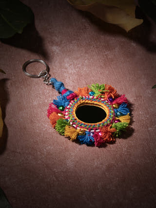 Personal AccessoriesMulticolor Patwa Thread Mirror Keychain with Beads & Tassels 2KaladoraFlourish Planet