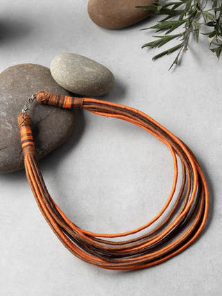 NecklaceMultistrand Patwa Thread Necklace in Brown & Rust OrangeKaladoraFlourish Planet