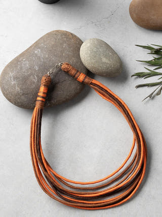 NecklaceMultistrand Patwa Thread Necklace in Brown & Rust OrangeKaladoraFlourish Planet