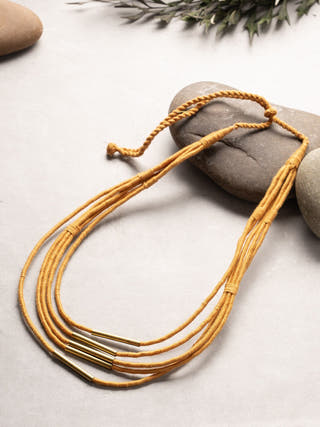 NecklaceMustard Multistrand Patwa Thread Necklace with Metal Tube AccentsKaladoraFlourish Planet