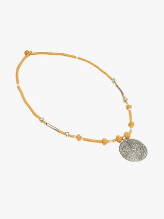 NecklaceMustard Patwa Thread Necklace with Silver - Toned Round PendantKaladoraFlourish Planet