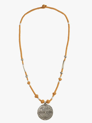 NecklaceMustard Patwa Thread Necklace with Silver - Toned Round PendantKaladoraFlourish Planet