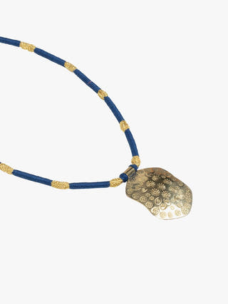 NecklaceNavy Blue & Golden Patwa Thread Necklace with Gold - Toned Shield PendantKaladoraFlourish Planet