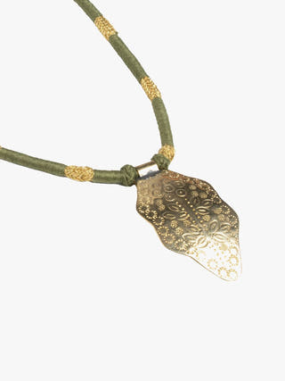 NecklaceOlive Green & Golden Patwa Thread Necklace with Gold - Toned Leaf PendantKaladoraFlourish Planet