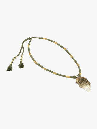 NecklaceOlive Green & Golden Patwa Thread Necklace with Gold - Toned Leaf PendantKaladoraFlourish Planet