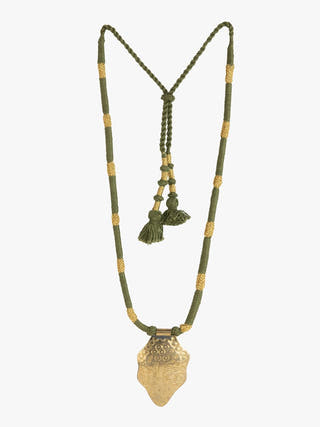 NecklaceOlive Green & Golden Patwa Thread Necklace with Gold - Toned Leaf PendantKaladoraFlourish Planet