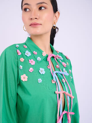 Embellished Luca Shirt | Dark Green
