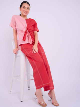 Nadine Tie Top | Red and Light Pink